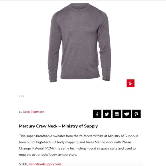 Ministry of Supply - Men's Mercury Crewneck in Grey, size Medium - Picture 5 of 9